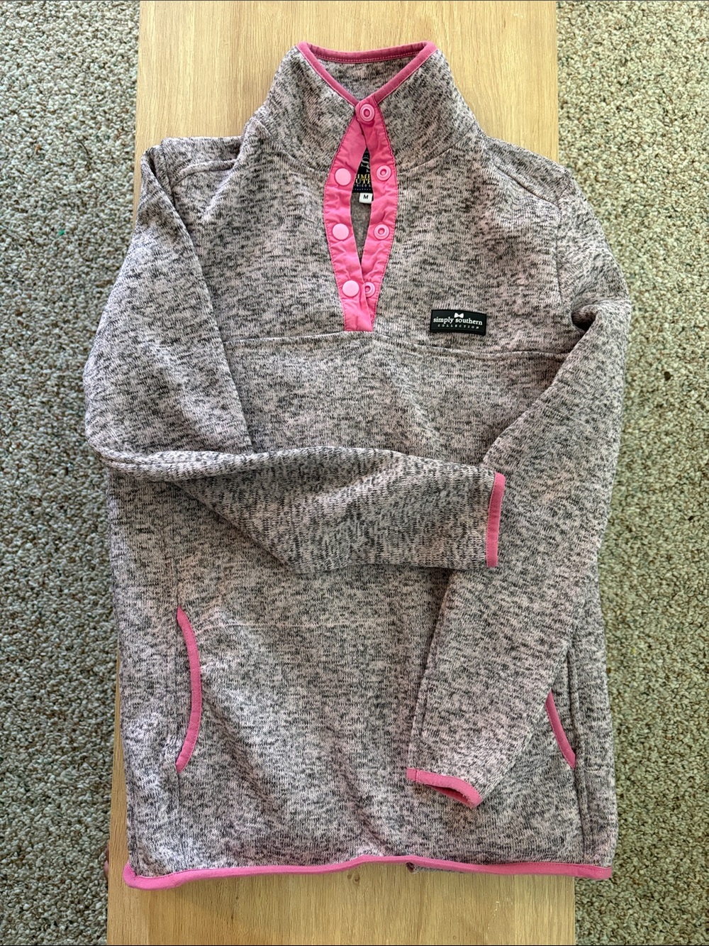 Simply Southern Gray Marled Pullover with Pink Trim